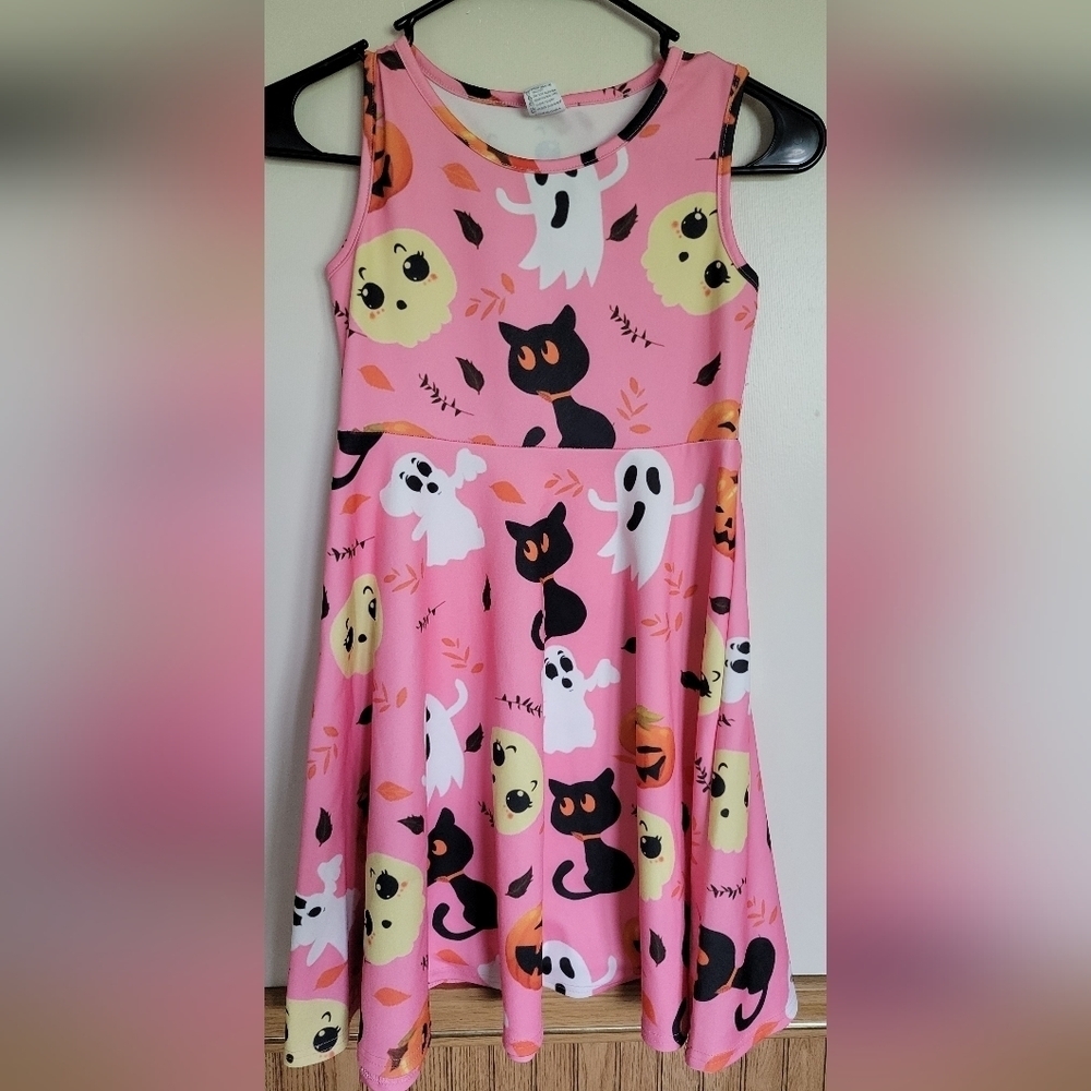 Funnycokid Girls Pink Halloween Spooky Sleeveless Twirl Dress Size Large